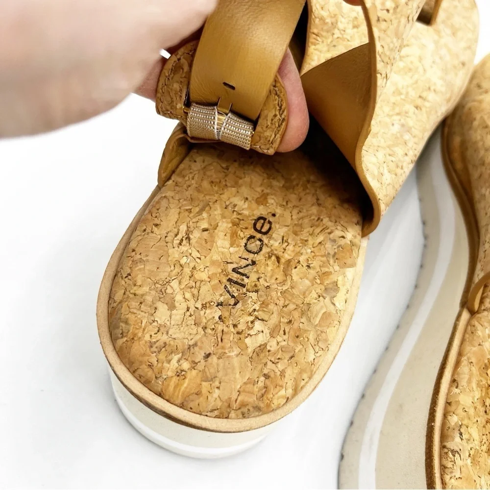 Vince Shelby Cork Wedge Heel Strap Sandals Tan 8.5